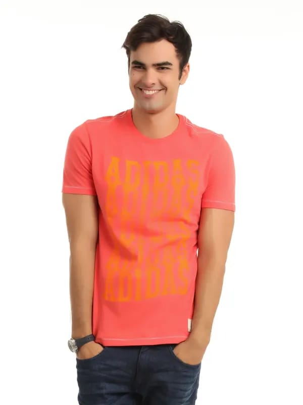ADIDAS Men Coral Red Printed T-shirt