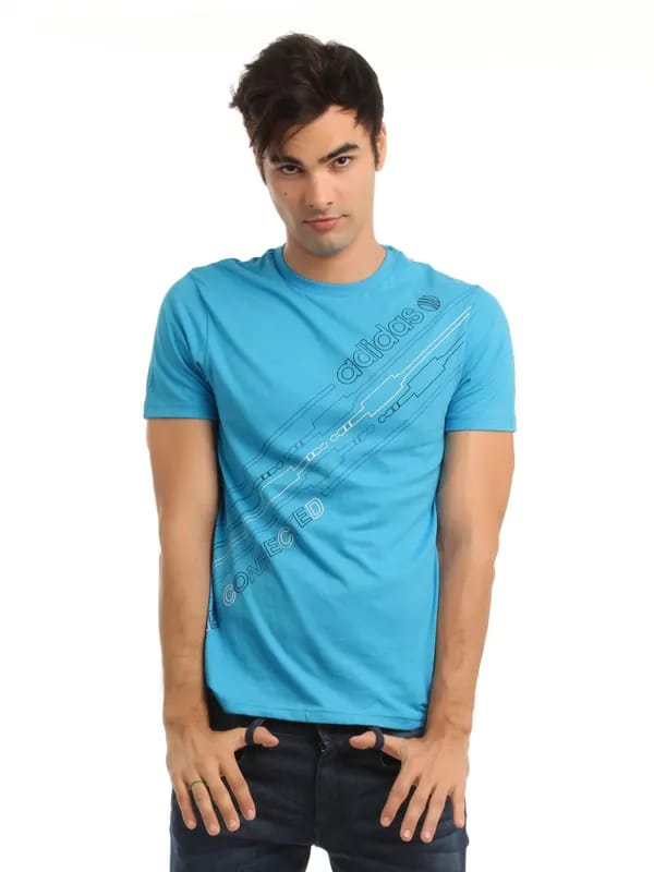 ADIDAS Men Blue Printed T-shirt