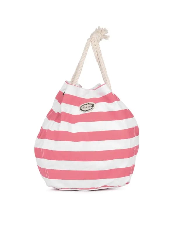 Be For Bag Women White And Pink Striped Tote Bag