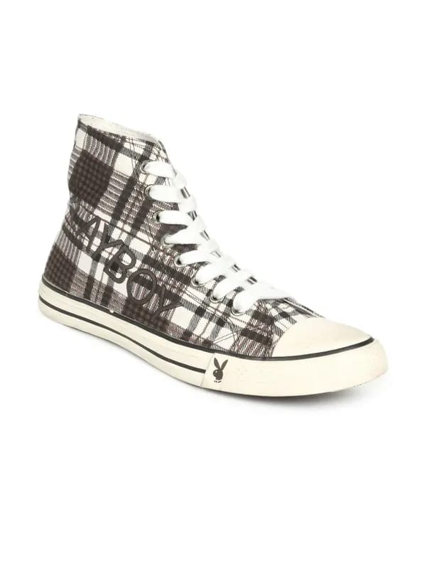 Playboy Men Brown Check Canvas Shoes