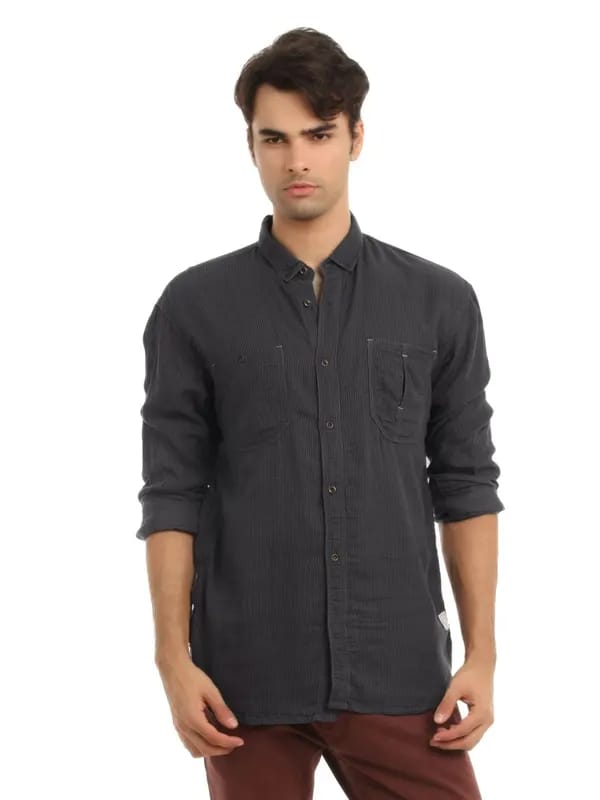 French Connection Men Purple & Black Striped Shirt