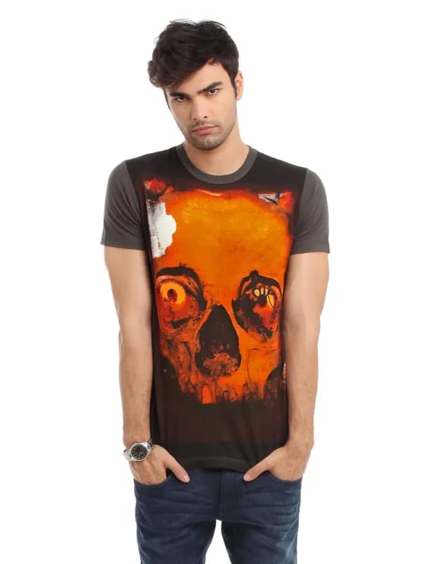 French Connection Men Orange & Grey T-shirt