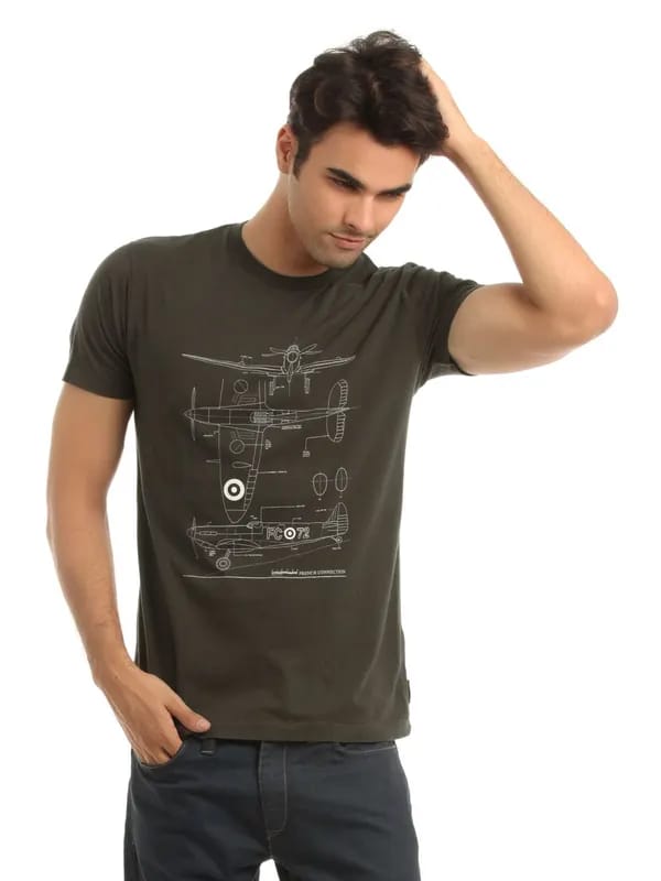 French Connection Men Charcoal Printed T-shirt