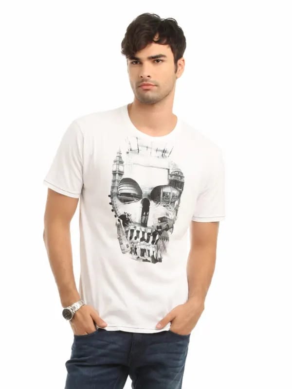 French Connection Men White Printed T-shirt