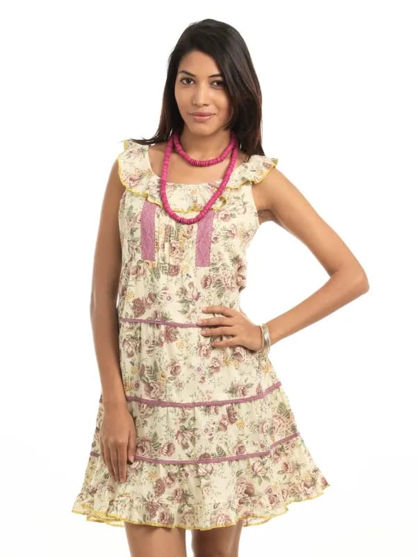 Mineral Cream & Purple Printed Dress