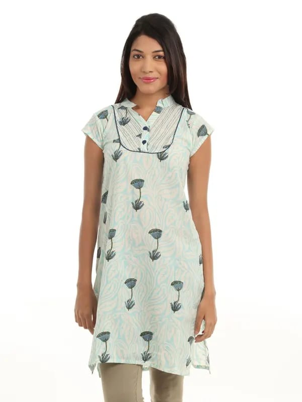 Alma Women Light Blue Printed Kurta