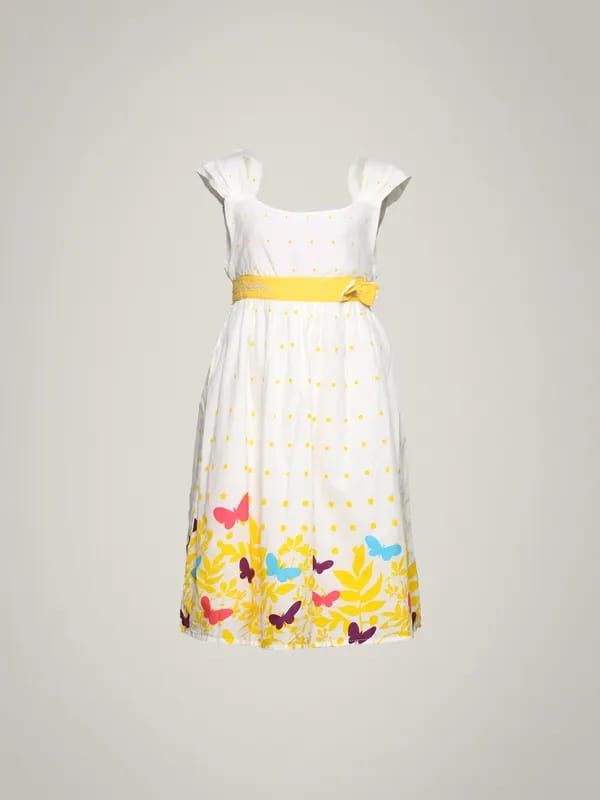 Gini and Jony Girl's Sara White Yellow Polka Dot Kidswear