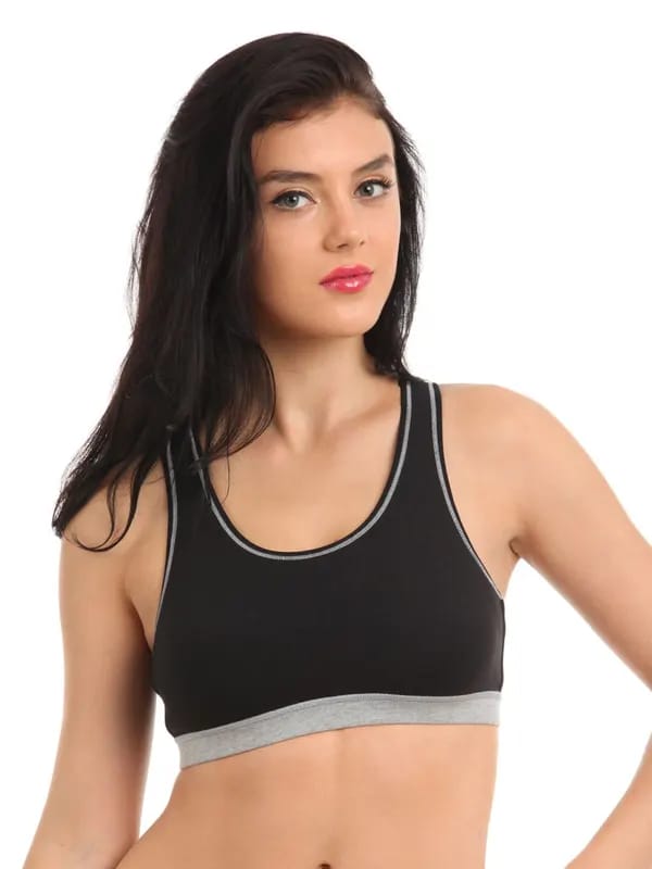 Hanes Women Black Cotton Stretch Racer Back Sports Bra