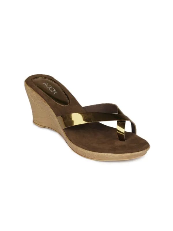 Rocia Women Gold Toned & Brown Wedges