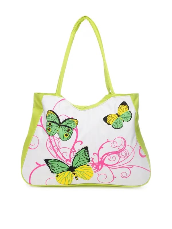 Stoln White & Green Printed Tote Bag