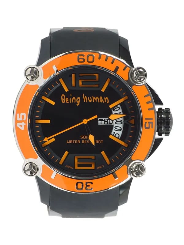 Being Human Men Black Dial Orange Strap Watch