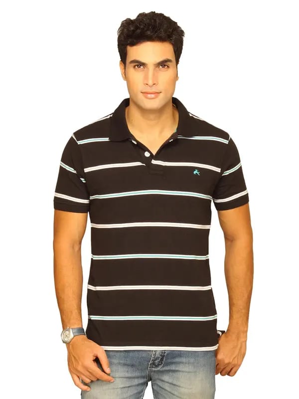 Wrangler Men's Bullrider Striper Polo Black T-shirt