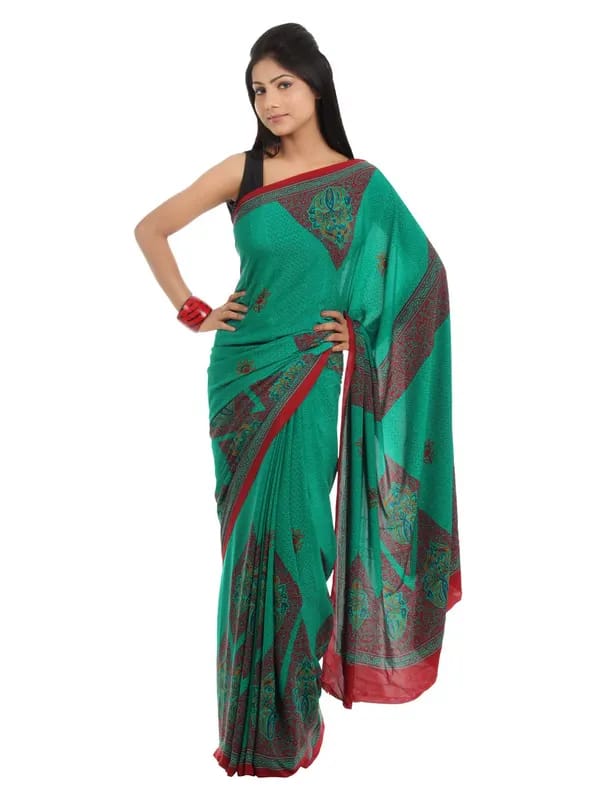 Prafful Green Crepe Printed Sari