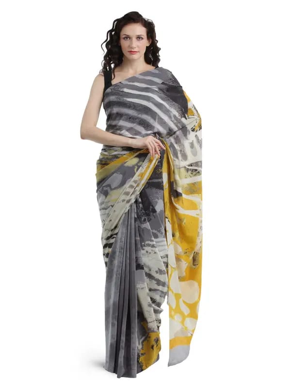 Satya Paul Cream & Grey Saree