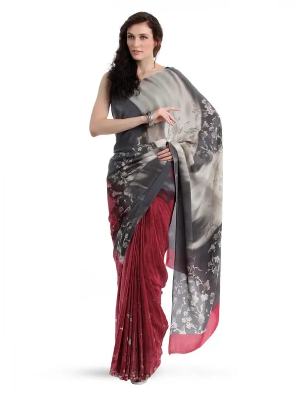 Satya Paul Red & Grey Saree