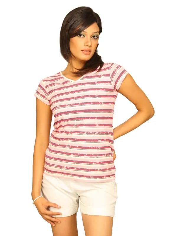 Wrangler Women's Striped Peach T-shirt