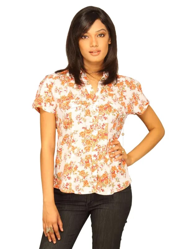 Wrangler Women Rose Bouquet White Orange Shirt