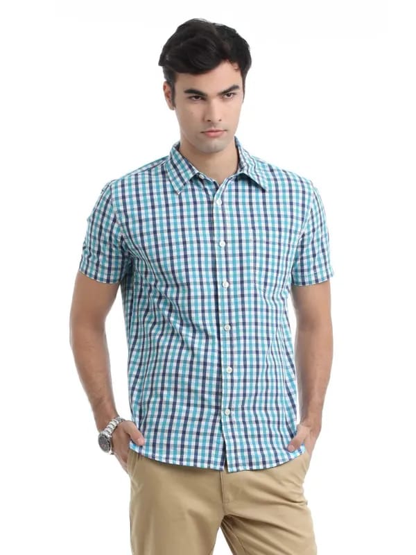 Myntra Men Blue and White Check Shirt