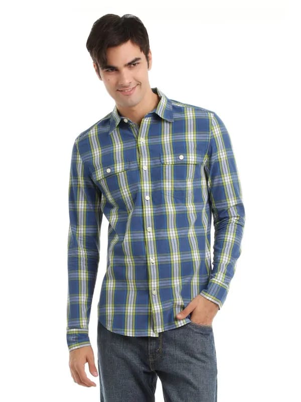 Myntra Men Blue and Green Check Shirt