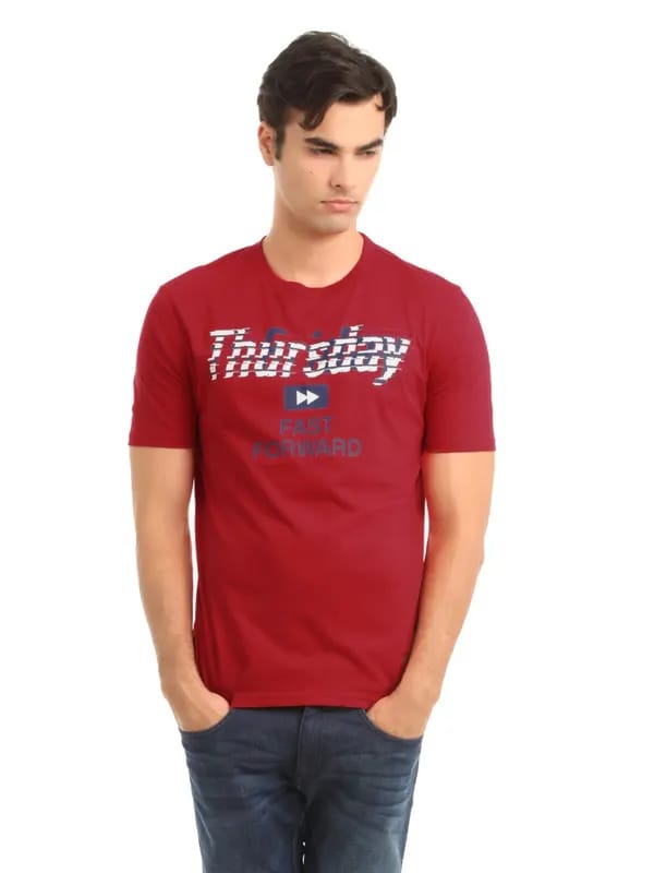 Denizen Men Red Printed T-shirt