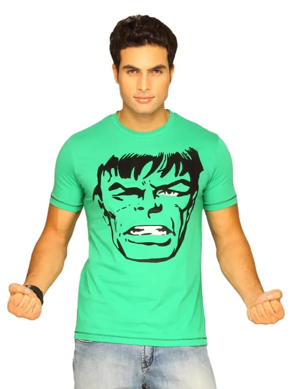 Marvel Men's Hulk Big Face Light Green T-shirt