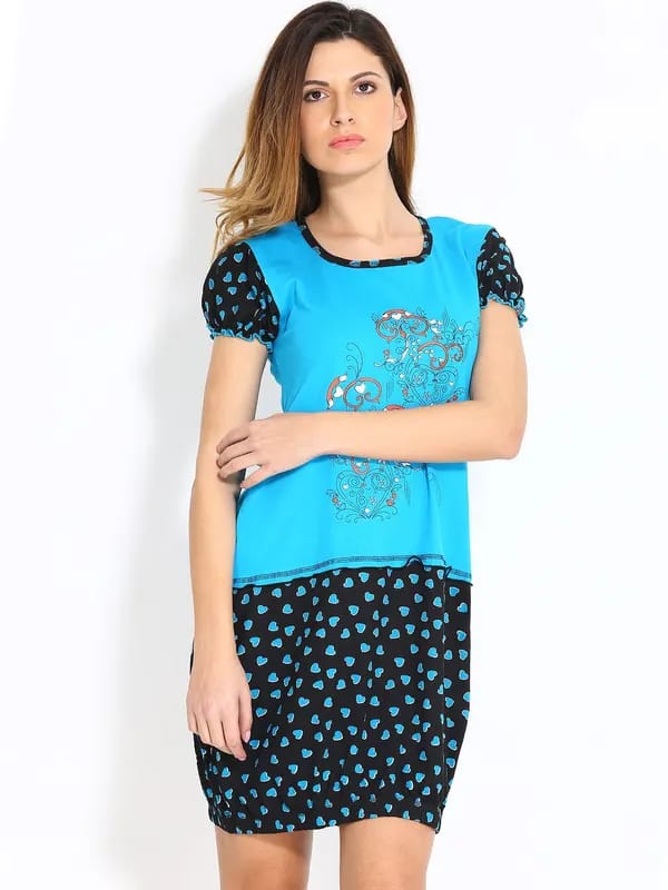 Red Rose Women Blue Nightdress