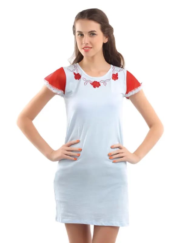 Red Rose Women Blue Nightdress