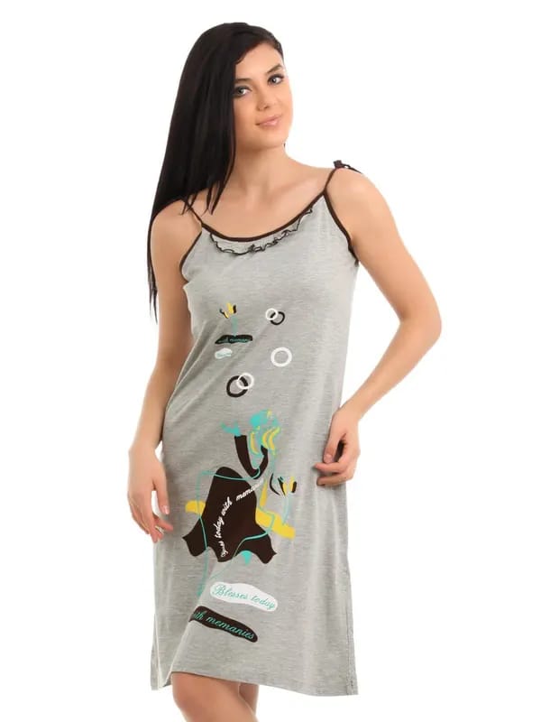 Red Rose Women Grey Nightdress