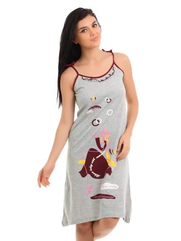 Red Rose Women Grey Nightdress