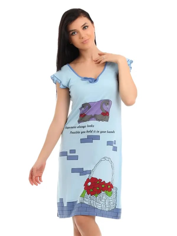 Red Rose Women Blue Nightdress