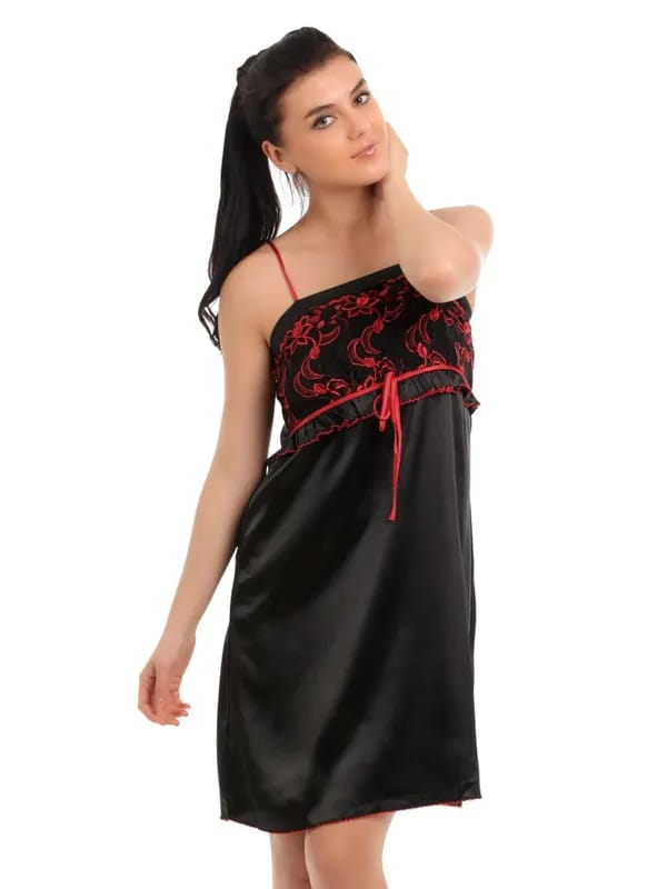 Red Rose Women Black Nightdress
