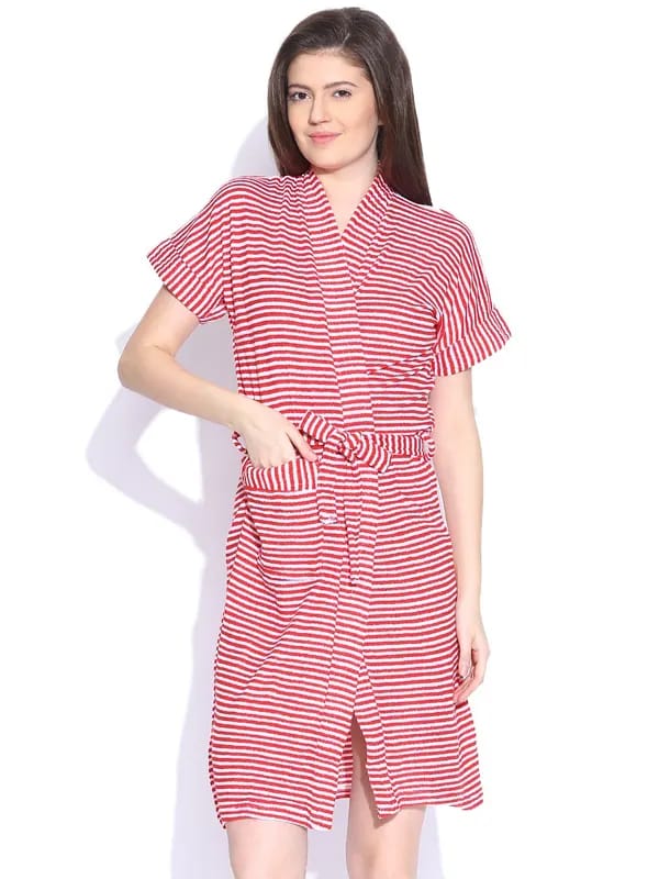 Red Rose Red Striped Bath Robe