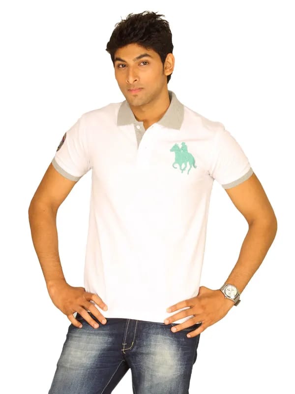 Classic Polo Men's Logo White Grey Polo T-shirt