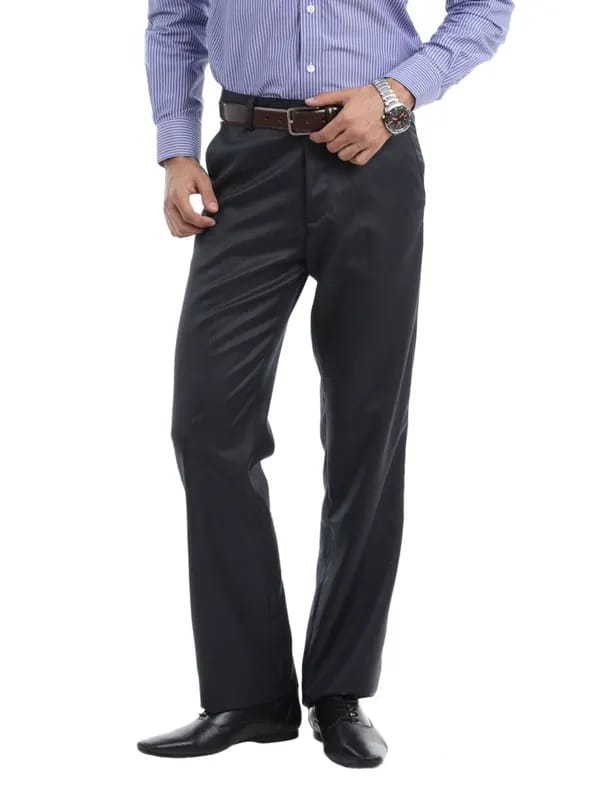 Mark Taylor Men Charcoal Black Striped Trousers