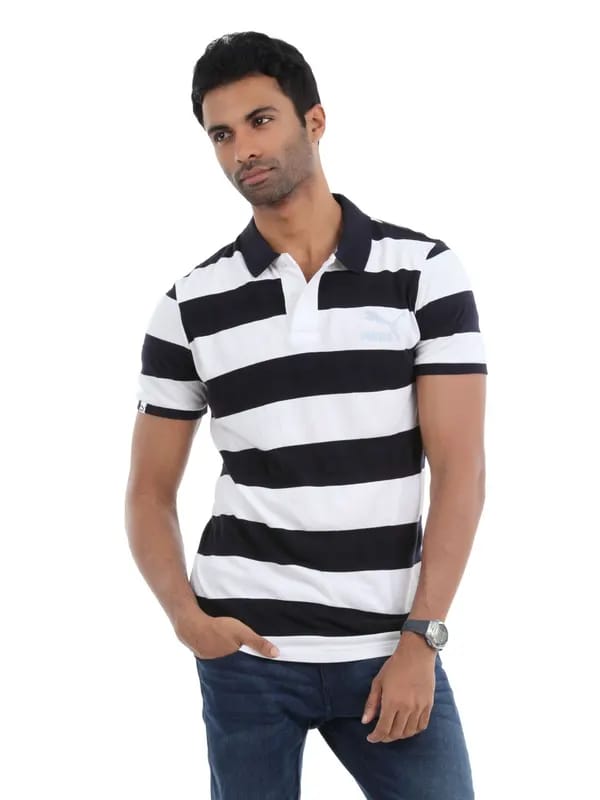 Puma Men Navy Blue and White T-shirt