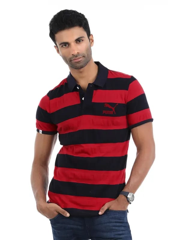 Puma Men Navy Blue and Red T-shirt