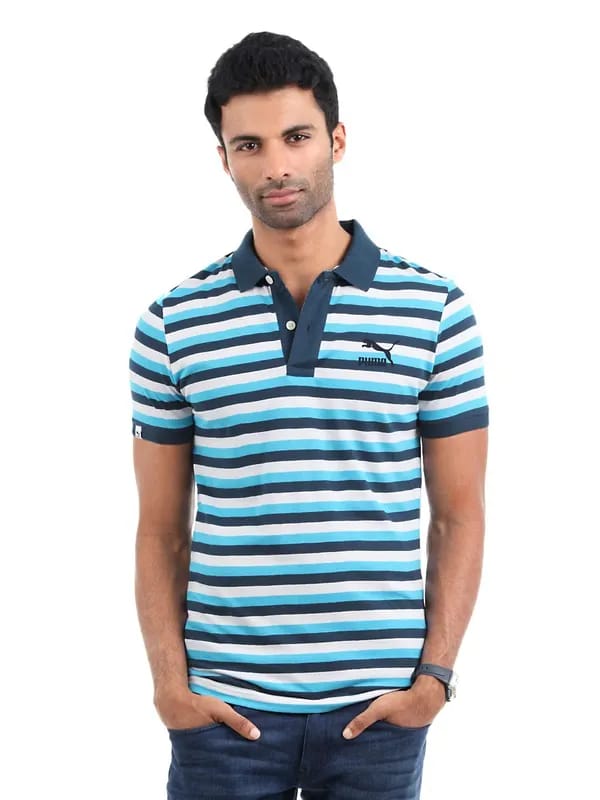 Puma Men Blue Striped T-shirt