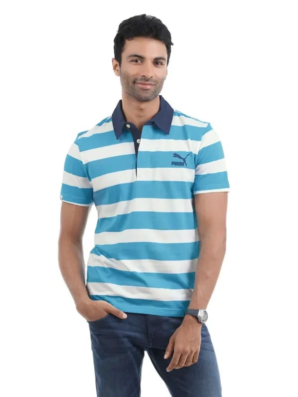Puma Men White and Blue T-shirt