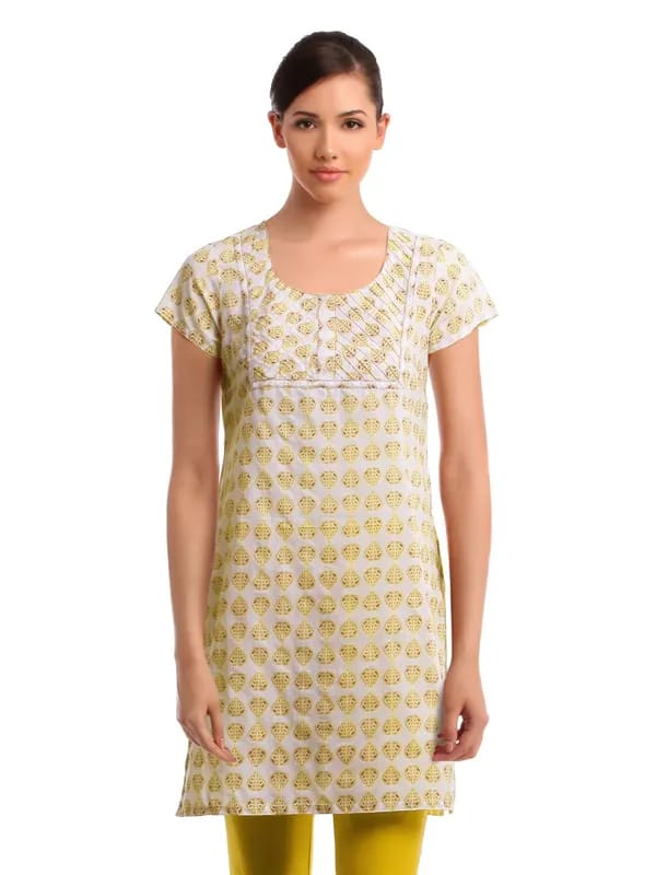 Vishudh Women White Printed Kurta