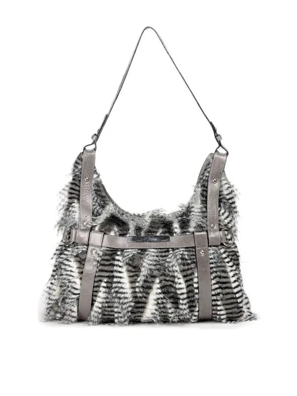Ivory Tag Grey Fur Handbag