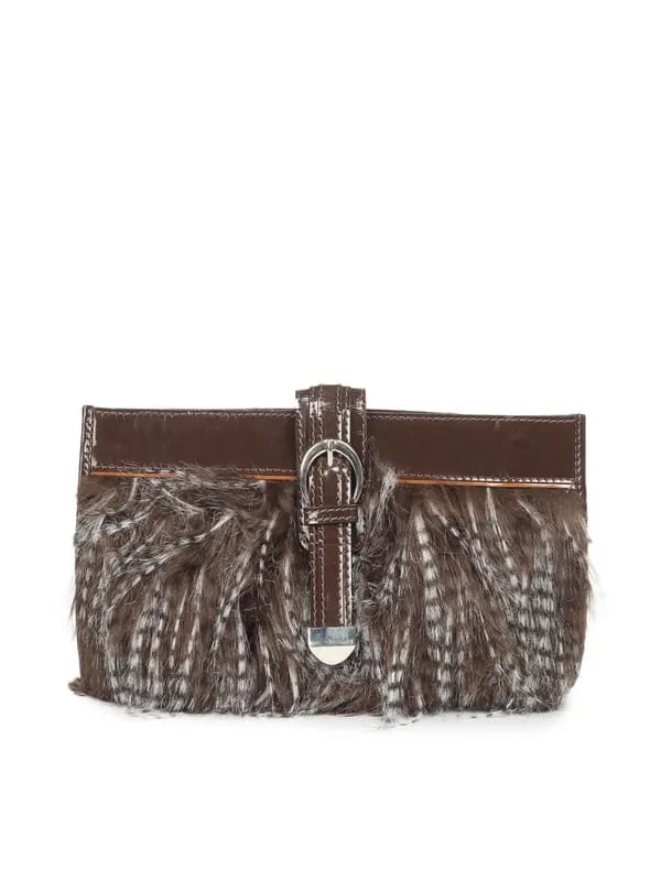 Ivory Tag Brown Fur Clutch