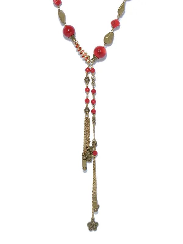 Ivory Tag Red & Gold Toned Eye Catcher Necklace