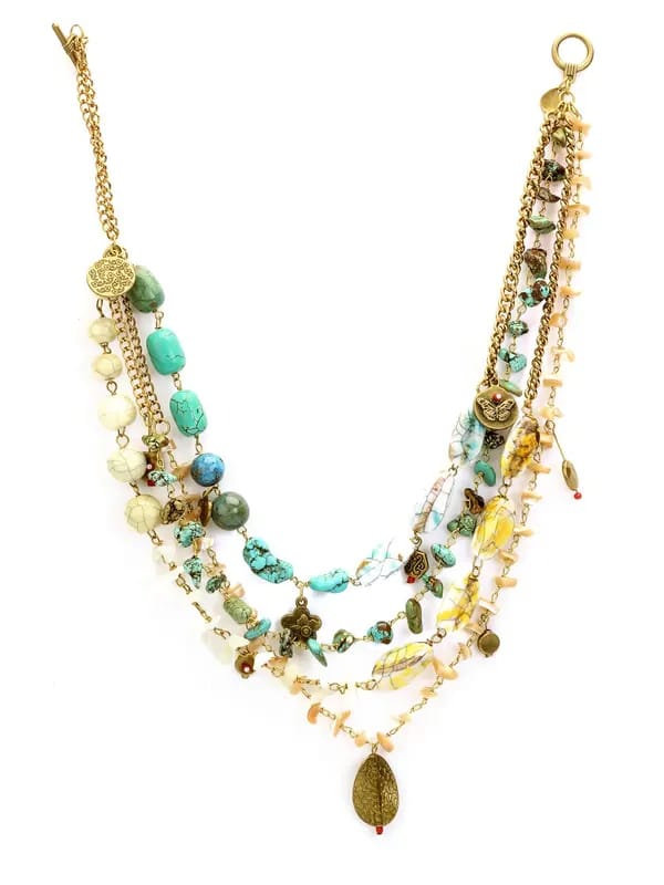 Ivory Tag Women Cluttered Aqua Cream and Green Necklace