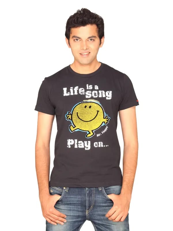 Mr.Men Men's Mr. Happy Black T-shirt
