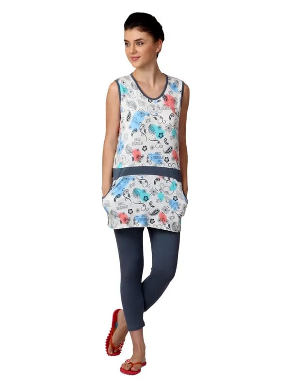 SDL by Sweet Dreams Women Cream & Grey Printed Night Suit S11-3225