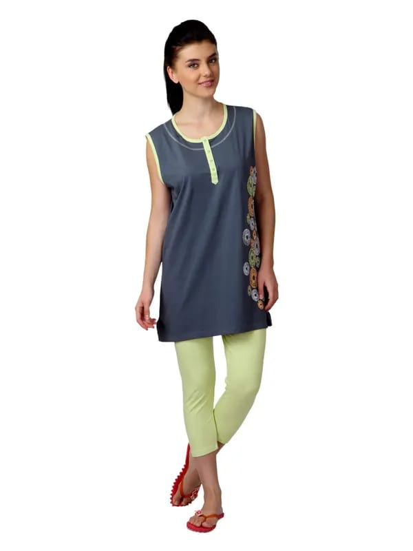 SDL by Sweet Dreams Women Grey & Yellow Night Suit S11-3230