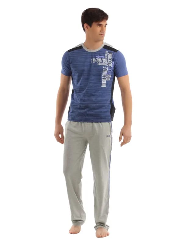SDL by Sweet Dreams Men Blue & Grey Pyjama Set