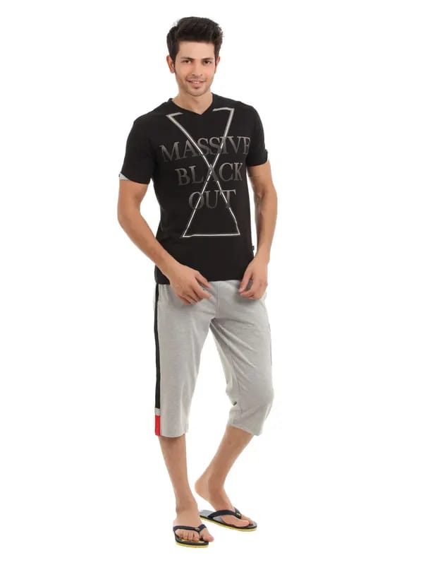 SDL by Sweet Dreams Men Black & Grey Pyjama Set