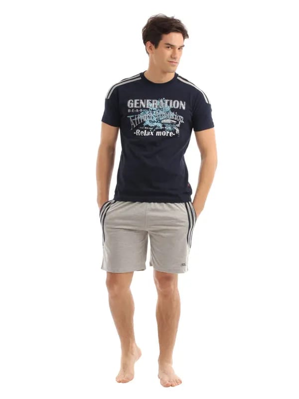 SDL by Sweet Dreams Men Grey & Blue Pyjama Set
