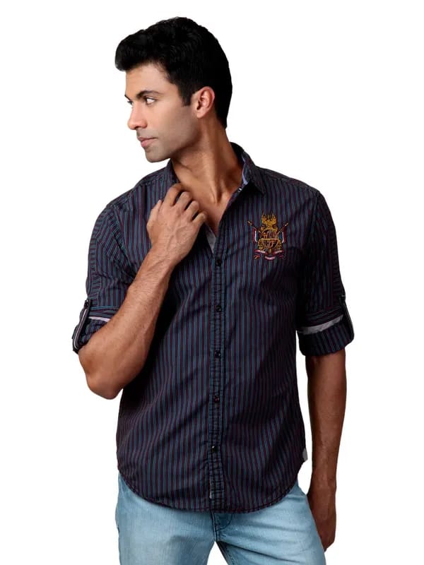 Horsefly Men Striped Maroon Shirt